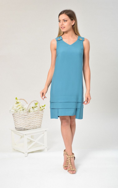 Платье с многослойным эффектом и V-вырезом Lady Style Classic 1893 бирюза - фото 1