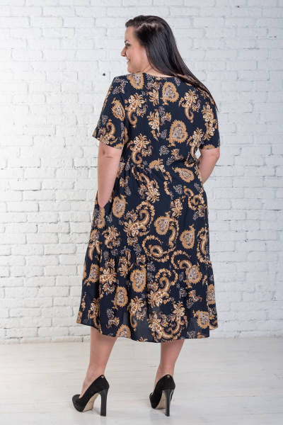 Платье из натурального текстиля с тесьмой и сборками Левлада 205 темно-синий - фото 5