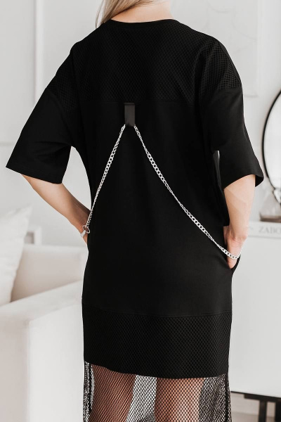 Платье футболка оверсайз с сеткой и цепью из хлопкового футера BUNABOUTIQUE 2068 - фото 3
