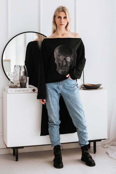 Туника свободного кроя из футера с вырезом лодочка и длинным рукавом BUNABOUTIQUE 2062 - фото 7