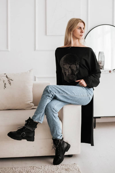 Туника свободного кроя из футера с вырезом лодочка и длинным рукавом BUNABOUTIQUE 2062 - фото 6