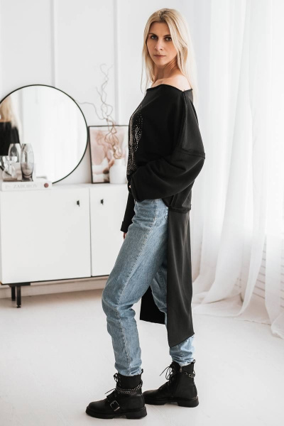 Туника свободного кроя из футера с вырезом лодочка и длинным рукавом BUNABOUTIQUE 2062 - фото 5