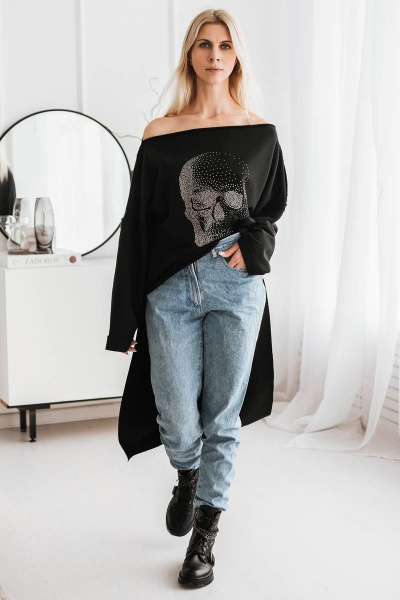 Туника свободного кроя из футера с вырезом лодочка и длинным рукавом BUNABOUTIQUE 2062 - фото 4