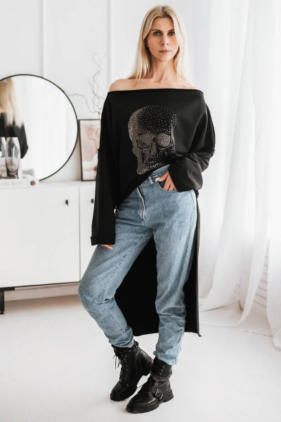 Туника свободного кроя из футера с вырезом лодочка и длинным рукавом BUNABOUTIQUE 2062 - фото 3