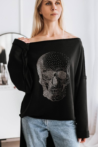 Туника свободного кроя из футера с вырезом лодочка и длинным рукавом BUNABOUTIQUE 2062 - фото 1