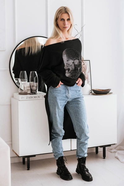 Туника свободного кроя из футера с вырезом лодочка и длинным рукавом BUNABOUTIQUE 2062 - фото 2