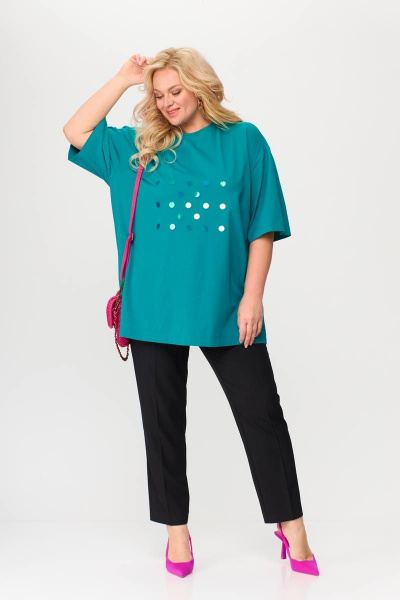 Майка из трикотажа с пайетками в летнем стиле Avenue 0314 бирюза - фото 2