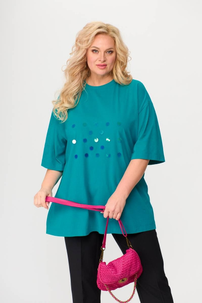 Майка из трикотажа с пайетками в летнем стиле Avenue 0314 бирюза - фото 5