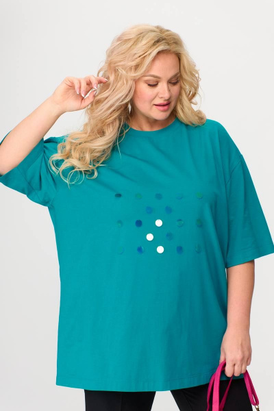 Майка из трикотажа с пайетками в летнем стиле Avenue 0314 бирюза - фото 7