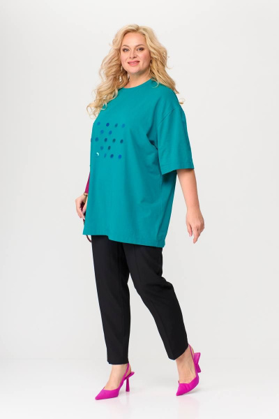 Майка из трикотажа с пайетками в летнем стиле Avenue 0314 бирюза - фото 3