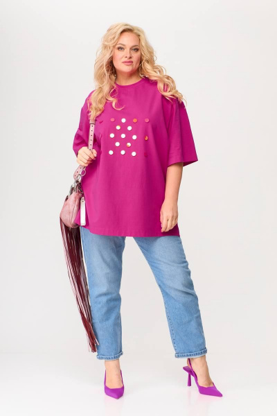Трикотажная майка летняя с пайетками для повседневного стиля Avenue 0314-1 фуксия - фото 1