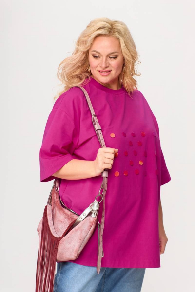 Трикотажная майка летняя с пайетками для повседневного стиля Avenue 0314-1 фуксия - фото 7