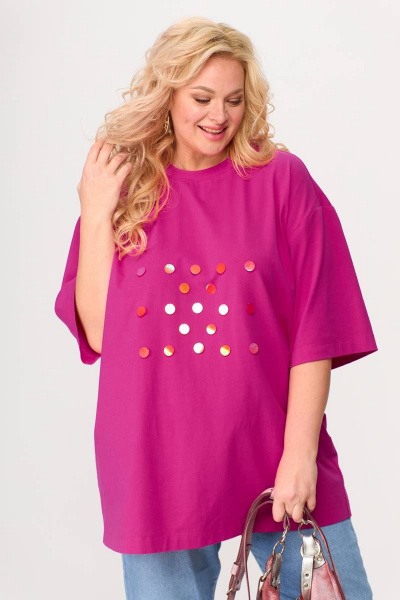 Трикотажная майка летняя с пайетками для повседневного стиля Avenue 0314-1 фуксия - фото 4