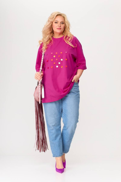 Трикотажная майка летняя с пайетками для повседневного стиля Avenue 0314-1 фуксия - фото 2
