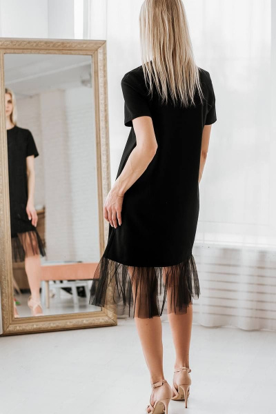 Платье приталенное футболка из трикотажа с оборкой из сетки BUNABOUTIQUE 02066 - фото 2