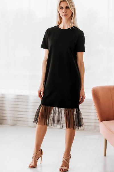 Платье приталенное футболка из трикотажа с оборкой из сетки BUNABOUTIQUE 02066 - фото 1