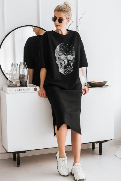 Платье миди из трикотажа с аппликацией из страз череп BUNABOUTIQUE 2064 - фото 4