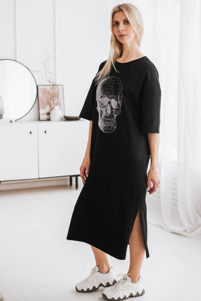 Платье миди из трикотажа с аппликацией из страз череп BUNABOUTIQUE 2064 - фото 3