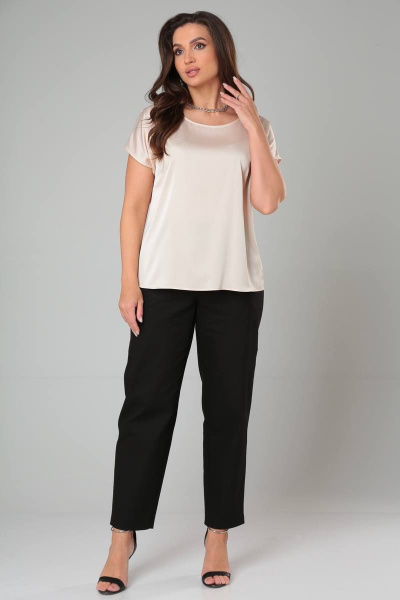 Блузка прямого силуэта с длинным рукавом и спущенной линией Bliss 8700 пудра - фото 4