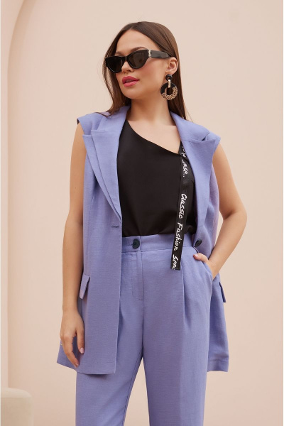 Леновый деловой костюм с жилетом и брюками с коттонами Lissana 4738 - фото 8