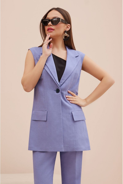 Леновый деловой костюм с жилетом и брюками с коттонами Lissana 4738 - фото 3