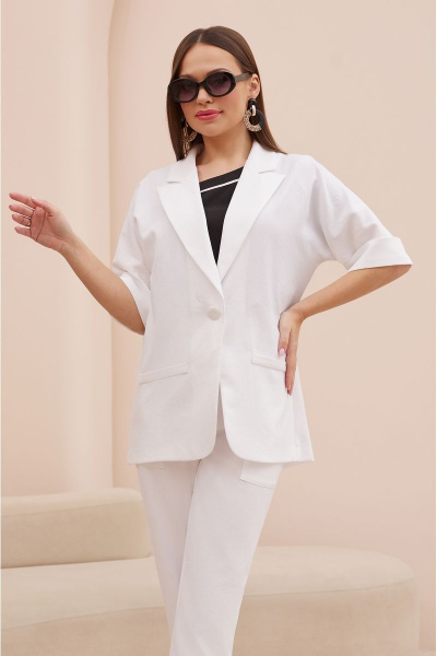Деловой белый костюм: жакет с воротником и брючный костюм Lissana 4740 - фото 5