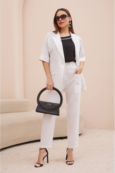 Деловой белый костюм: жакет с воротником и брючный костюм Lissana 4740 - фото 1