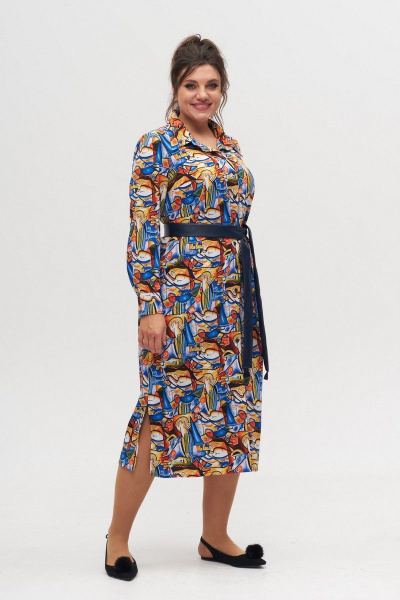 Платье-рубашка из вискозы с разрезами и карманами Anelli 1320 синий - фото 2