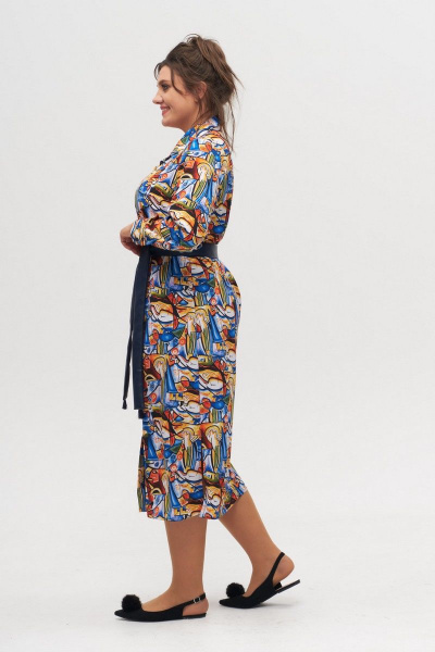 Платье-рубашка из вискозы с разрезами и карманами Anelli 1320 синий - фото 4