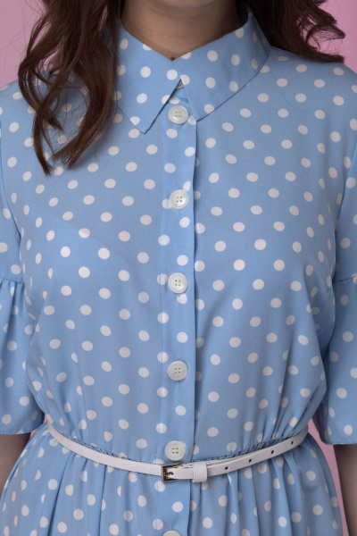 Платье хлопковое с коротким рукавом и поясом Anelli 713 голубой - фото 4