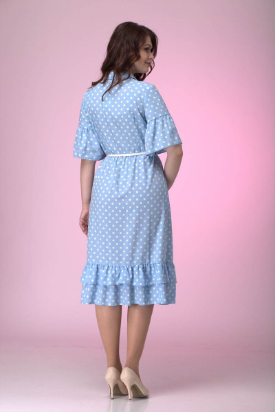 Платье хлопковое с коротким рукавом и поясом Anelli 713 голубой - фото 6