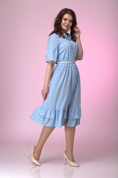 Платье хлопковое с коротким рукавом и поясом Anelli 713 голубой - фото 2