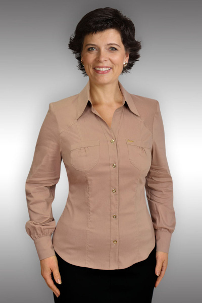 Демисезонная бежевый хлопковая блуза для делового образа Таир-Гранд 6293 какао - фото 1