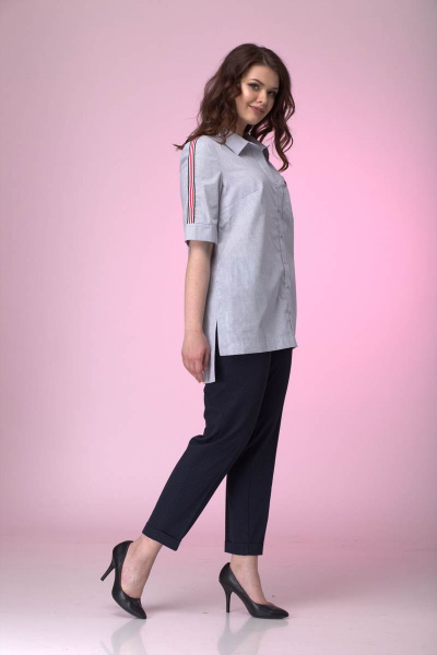 Блуза прямого силуэта для офисных образов из хлопка Anelli 666 клетка - фото 2