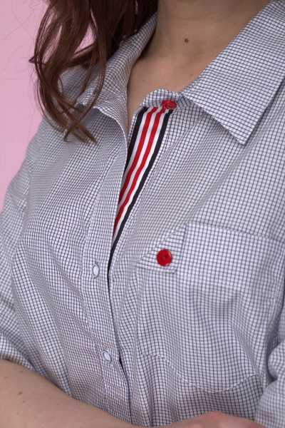 Блуза прямого силуэта для офисных образов из хлопка Anelli 666 клетка - фото 3