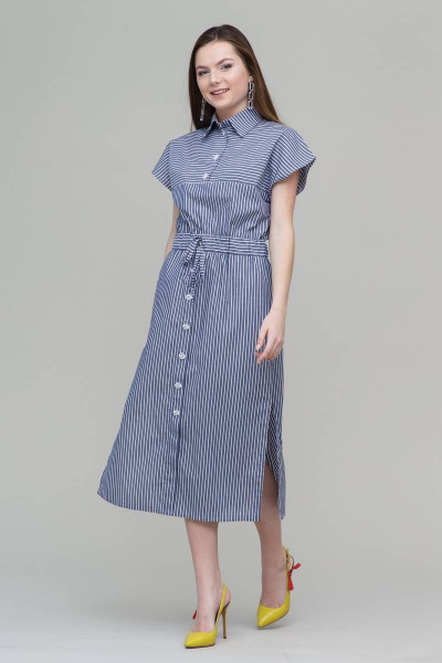 Платье в полоску летнее из хлопка, длина длинная, повседневное Domna 502(164) синий - фото 3