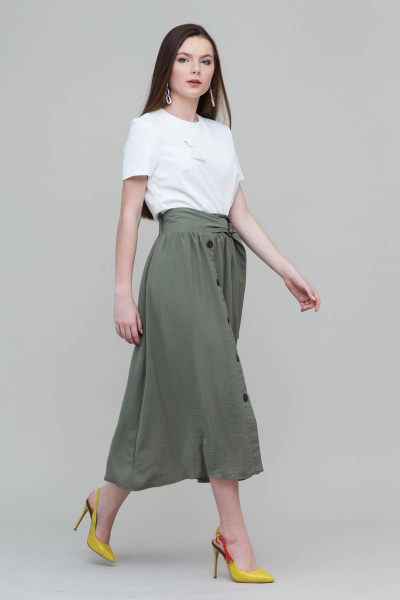 Юбка из вискозы и текстиля длины миди, стиль casual Domna 71095 хаки - фото 2