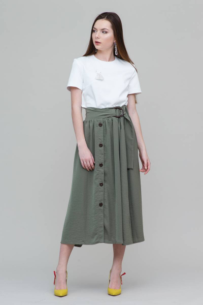 Юбка из вискозы и текстиля длины миди, стиль casual Domna 71095 хаки - фото 4