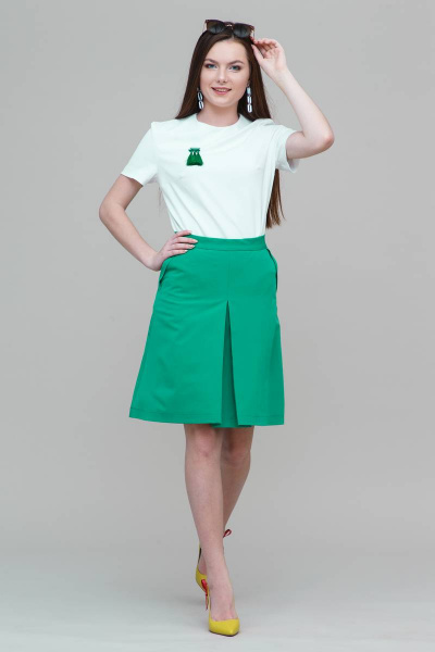 Юбка в складку укороченная с карманами и поясом для casual Domna 71092(164) зеленый - фото 1