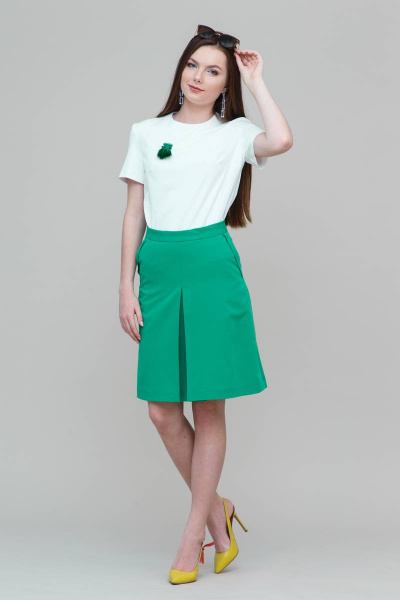 Юбка в складку укороченная с карманами и поясом для casual Domna 71092(164) зеленый - фото 2
