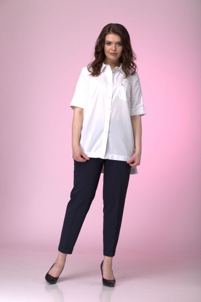 Блуза прямого силуэта для офисных образов из хлопка Anelli 666 белый - фото 2