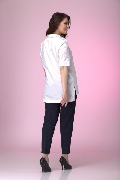 Блуза прямого силуэта для офисных образов из хлопка Anelli 666 белый - фото 6