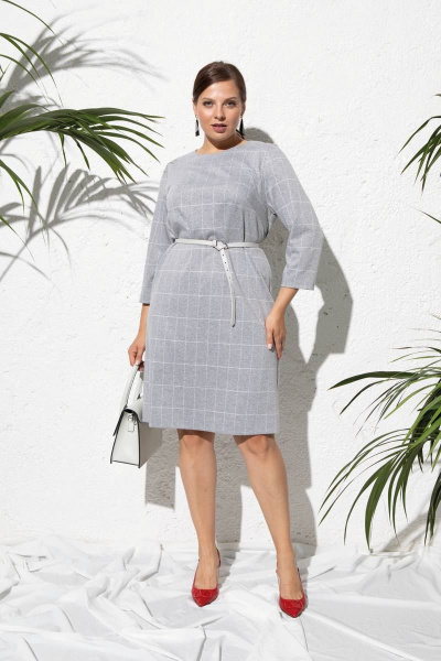 Платье из текстиля в клетку с поясом и укороченными рукавами Femme & Devur 80186 1.50BF(170) - фото 1