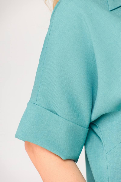 Бирюзовое платье из вискозно-льняной ткани с รอบом и карманами Swallow 496.2 мята - фото 10