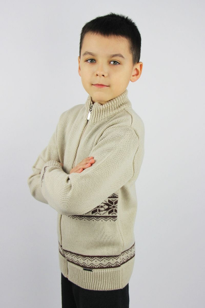 Демисезонный хлопковый жакет для мальчика с молнией Полесье С2104-21 1С1359-Д43 134,140 слоновая_кость - фото 2