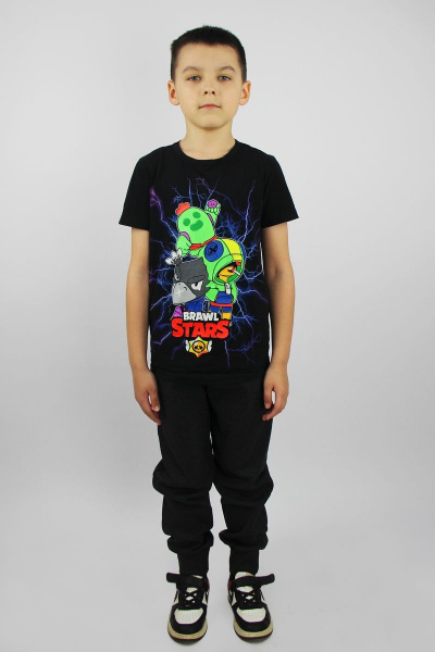 Зауженные трикотажные брюки из хлопка с эластичной тесьмой Полесье С8892-21 1С1252-Д43 134 т.антрацит - фото 1