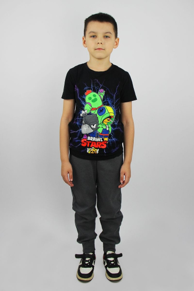 Зауженные трикотажные брюки из хлопка с эластичной тесьмой Полесье С8892-21 1С1252-Д43 134 т.стальной - фото 1