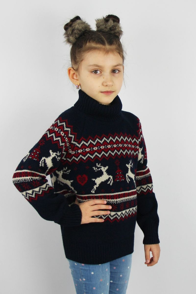 свитер реглан из шерстяного трикотажа с отложным воротником Полесье С9157-22 2С8759-Д43 122,128 м.синий - фото 2