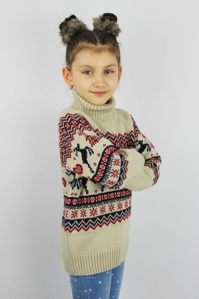 Бежевый свитер из шерсти с рукавом реглан на демисезон Полесье С9157-22 2С8759-Д43 146 жемчуг - фото 2