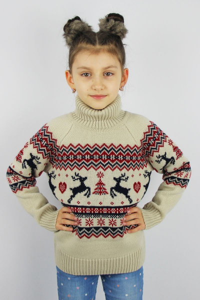 Бежевый свитер из шерсти с рукавом реглан на демисезон Полесье С9157-22 2С8759-Д43 146 жемчуг - фото 1